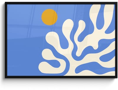 Poster in lijst - Fotolijst 120x80 cm - Posters - Minimalistisch - Organisch patroon - Blauw - Posterlijst zwart - Decoratie - Wanddecoratie woonkamer - Muurdecoratie slaapkamer