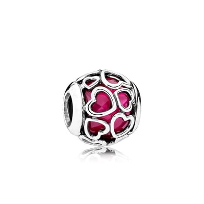 Fler® | Bedel | Past op populaire bedel armbanden (standaard-3mm) | armbandbedel | Cerise roze hartpatroon Bedel | Hangbedel Charm | 925 sterling zilver | Meerkleurig | Valentijnsdag kado | Verjaardagsgeschenk, kado, cadeau