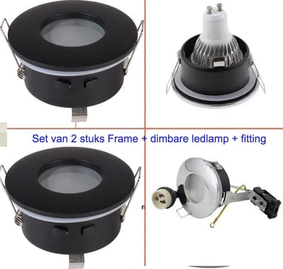 Zwarte Vaste GU10 Inbouwspots Set van 2 – Philips LED 3W – 2700K Extra Warm Wit – 230 Lumen – Dimbaar – 230V – Hoogwaardig Aluminium