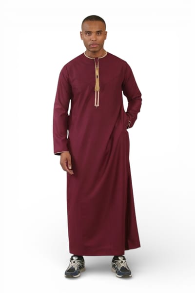 Heren Ramadan Bordeaux Rood Marokkaanse Thobe Robe Emirati Eid Jubba- TT-003