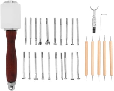 Dailygoods- Gereedschapsset 28-delig - Leren Knutselgereedschap - Stempelgereedschap - Snijhamer - Modelleerpen - Roestvrijstalen Mes - Leerbewerking