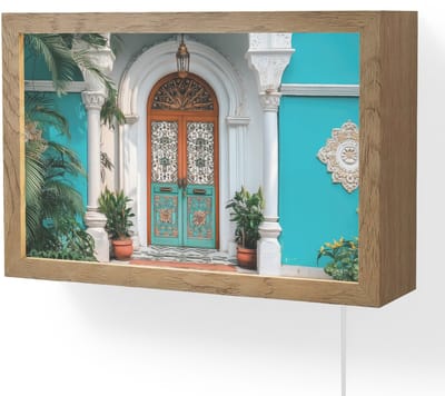 Wandlamp 30x20 cm - Oplaadbaar - Zuilen - Sierlijke - Deur - Blauw - Wandlampen binnen woonkamer - Slaapkamer lamp met kabel - Decoratieve nachtlamp - Vloerlamp snoer