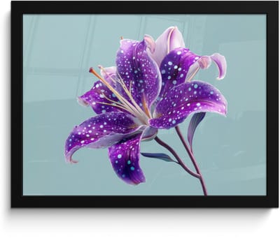 Poster in lijst - Fotolijst 40x30 cm - Posters - Lelie - Bloem - Paars - Stippen - Posterlijst zwart - Decoratie - Wanddecoratie woonkamer - Muurdecoratie slaapkamer