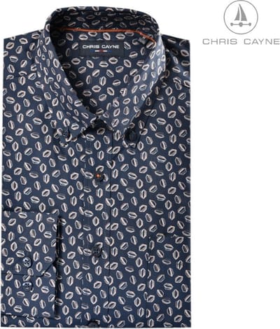 Chris Cayne overhemd - M - donkerblauw/bruin/offwhite - lange mouw - borstzak - geprint