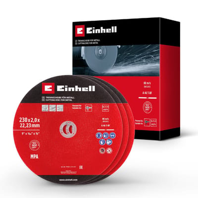 Einhell 3-delige dunne slijpschijfset voor metaal, Ø 230 mm (2 mm dikte, MPA-gecertificeerd, lange levensduur, nauwkeurige, braamvrije sneden, voor haakse slijpers)