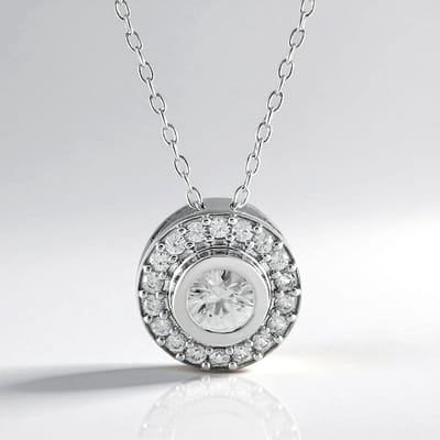 Cavill - Zilveren Halsketting - 925 Sterling Zilver Geplatineerd - Cambodjaanse Zirkoon 1,03 ct en 18 Zirkonen 0,58 ct - Elegant Rond Design