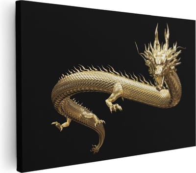 Artaza Canvas Schilderij Draak - 60x40 cm - Wanddecoratie Dieren - Muurdecoratie Goud - Schilderijen Op Canvas Mythisch