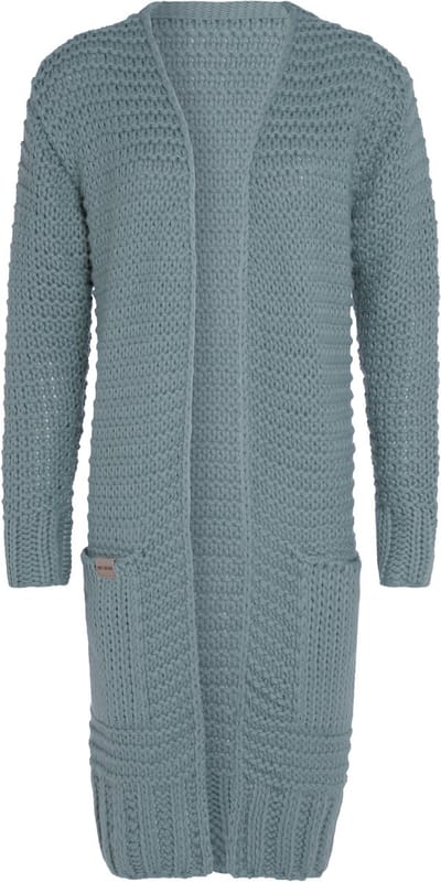 Knit Factory Alex Lang Gebreid Dames Vest - Grof gebreid groen damesvest - Cardigan voor de herfst en winter - Lang vest tot over de knie - Stone Green - 36/38