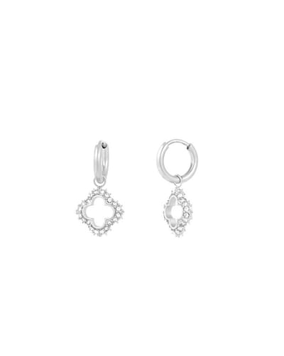 Minimalistische oorbellen | Klavertje met strass-steentjes | Lucky Diamond Earrings | Zilverkleur RVS/Stainless Steel
