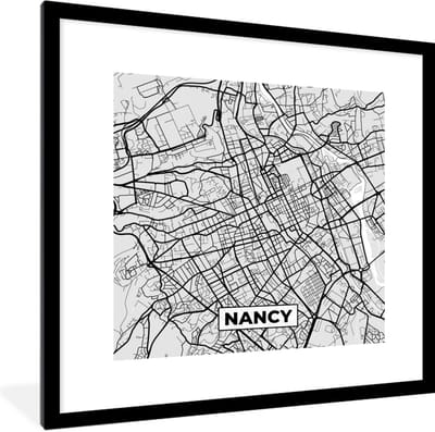 Fotolijst incl. Poster - Plattegrond - Kaart - Stadskaart - Frankrijk - Nancy - 40x40 cm - Posterlijst