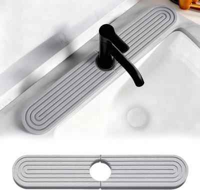 Afdruipmat voor waterkraan, 60 x 10 cm, antislip, kiezelgoer, waterkraanmat, keukenspoelbak, waterkraanmat, sneldrogend, steenkraanmat, geschikt voor keukens en badkamer, lichtgrijs