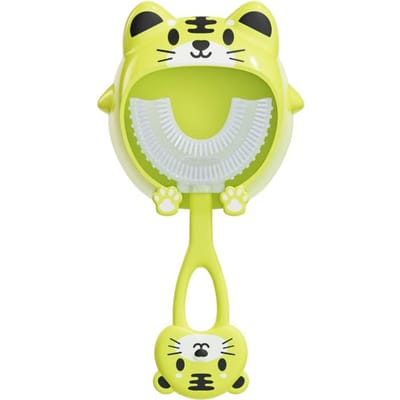 Brosse à dents en silicone souple pour enfants, dessin animé, 360 degrés, en forme de U, pour le nettoyage des dents, soins bucco-dentaires vert