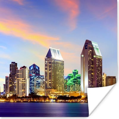 Poster Skyline - Verenigde Staten - Water - 100x100 cm XXL