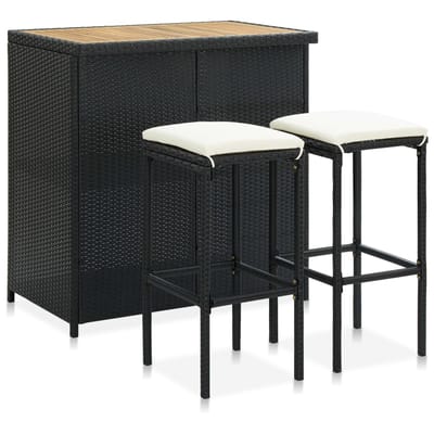 vidaXL - 3-delige - Barset - poly - rattan - zwart