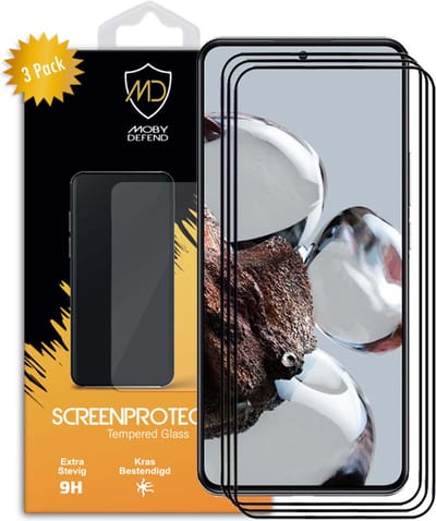 3-Pack MobyDefend Screenprotectors - Geschikt voor Xiaomi 12T / 12T Pro - Screensavers Met Zwarte Randen - Gehard Glas
