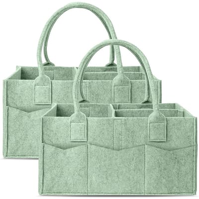 Luierhouder voor de commode, opbergmand met handvat voor de babykamer, vilten luierhouder geschikt voor binnen en buiten, Groen