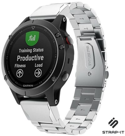 Strap-it Stalen schakel bandje metaal geschikt voor Garmin Fenix 5 (Plus) / Fenix 6 (Pro) - Fenix 7 (Pro - Sapphire - Solar) / Fenix 8 - 47mm / Fenix E - Quatix 5-6-7 - Epix Gen 2 47mm - Quickfit 22mm band voor Garmin smartwatches - zilver