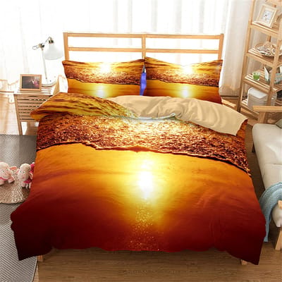 Zonsopgang Zonsondergang En Zee Dekbedovertrek Sets Voor Tieners Lichtgewicht Dekbedovertrekken Zee Kust Natuur Patroon Beddengoed Set Slaapkamer Decoratie AU Single(140*210cm)3pcs