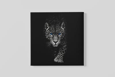Vierkant Canvas Schilderij - Luipaard - Zwart - Grijs - Wanddecoratie - Modern - 100x100x2 cm