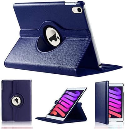 Tablethoes Geschikt voor: iPad Mini 6 hoes - iPad Mini 6e generatie 2021 hoes, iPad Mini 6 (8,3") A2567 A2568 A2569 hoesje 360° draaibaar (donker blauw)