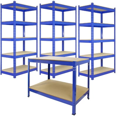 Stellingkasten en werkbank 90 cm - 5-laags - 200 kg/plank - boutloos