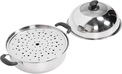 Stoompot RVS - Kookgerei Pan - Gezond Koken - Verdikt Dubbel Deksel - 37 x 35 x 14 cm - Zilverkleurig