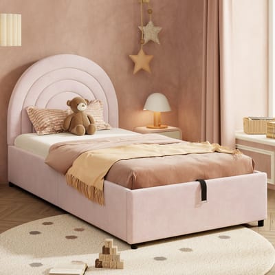 Sweiko Kinderbed - 90 x 200 cm - Hydraulisch bed - Opbergruimte - Velvet - Roze
