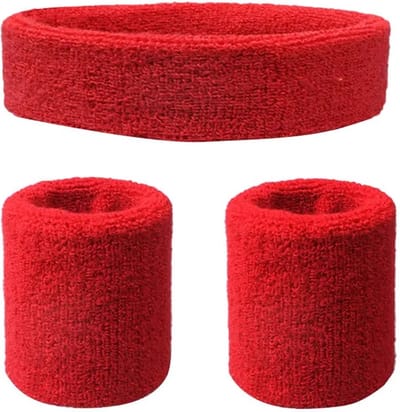 3-Delige Set Van Hoofdband & 2x Polsbandjes Setje I Zweetband I Zweetbandjes I Hoofd en Pols I Sportbandjes I Rood