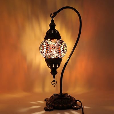 Turkse Mozaïek Lamp - Tafellamp Zwanenhals Ø 12 cm Hoogte 43 cm - Handgemaakt en Kleurrijk