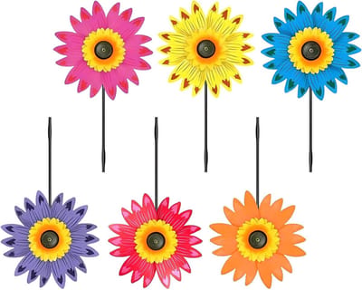 Bloemen Windmolentjes - Tuin Windmolen - Tuin Decoratie - Weerbestendige Afwerking - 6 stuks - Geel