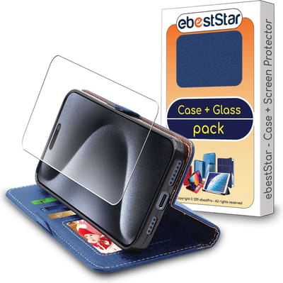 ebestStar - Hoes geschikt voor iPhone 15 Pro Max Apple, Wallet Etui, Book case hoesje, Donkerblauw + Gehard Glas