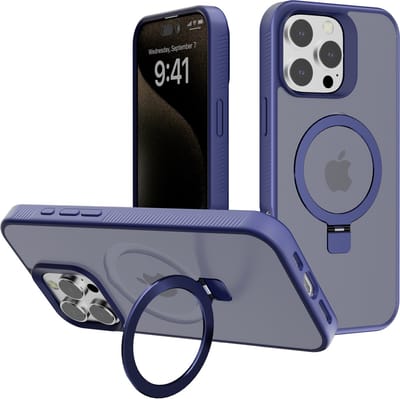 Hoesje Geschikt voor iPhone 15 Pro hoesje voor Magsafe Mat Transparant hard case Blauw - Magnetic Ring Houder hoesje