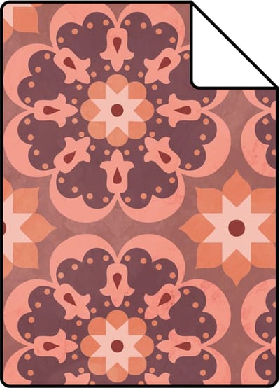 Proefstaal ESTAhome behang tegelmotief paars en terracotta - 26.5 x 21 cm - 132075-S