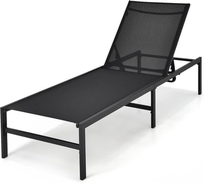 Tuin Ligstoel - Relaxstoel Buiten - Zonnen Ontspannen - 6-voudig Verstelbaar - 150 kg Belastbaar - Zwart