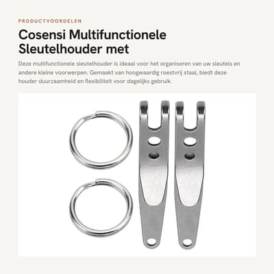 Dailygoods - Multifunctionele Sleutelhouder met Roestvrijstalen Karabijnhaak