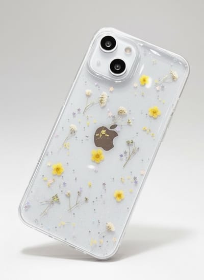 Iphone 14 telefoonhoesje - gedroogde bloemetjes - geel