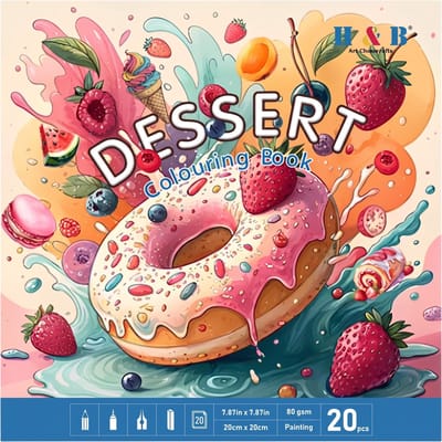 Dessert Kleurboek voor Volwassenen, Tieners en Kinderen - 20 Unieke Gedetailleerde Kleurplaten - Zoetigheden, Gebak & Taart - 20x20 cm - Inclusief Donuts, Cupcakes en Ijsjes