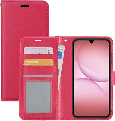 Hoesje - Met Pasjeshouder - Geschikt voor Samsung Galaxy A17 - Luxe Bookcase Portemonee - Flip Case - Kunstleer Book Case - Flipcase - Book Cover - Walletcase - Portemonneehoes - Donkerroze