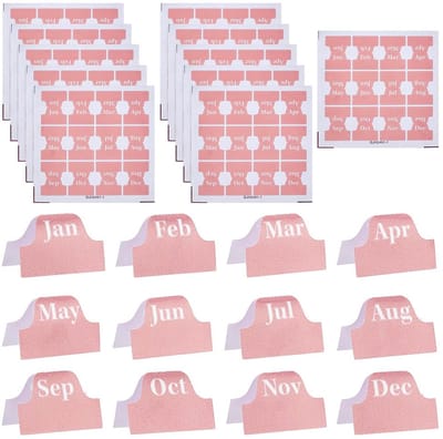 Selbro® 15 grotendeels zelfklevende maandstickers, in totaal 180 stuks, roze pvc, kalenderstickers, planner, 12 maanden, tafels, decoratieve etiketten, kalenderstickers voor kantoor, studieplanner