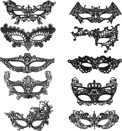 Elegante Zwarte Maskers Set van 10 voor Vrouwen, Half Gezichts Lace Oogmaskers voor Carnaval, Prom en 1920s Themafeesten, Perfect als Valentijnsdag Cadeau en voor Feestelijke Gelegenheden