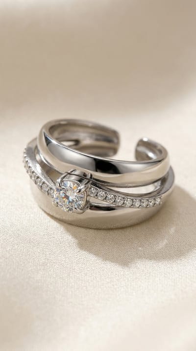 Lundholm Luxe Ring Dames Zilver Kleurig met Steen Zilveren Ring Statement - Premium Stainless Steel Jewellery - Verstelbare Ring One Size Zirkonia - my Silja Serie - Cadeau voor Vrouw - Scandinavisch Design