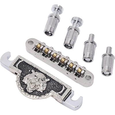 Pont de Chevalets à Rouleaux pour Guitare Motif Lion Métal Pont de Guitare Électrique Cordier pour LP 6mm Argent