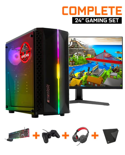 ScreenON - Gaming Set - B3 (Basic GamePC + 24 Inch Monitor + Toetsenbord + Muis) Fortnite, Minecraft, League of Legends, Rocket League, Farming Simulator, Sims 4, World of warcraft, Ark, Battlefield 4, Call of Duty, Runescape, Heartstone en GTA V