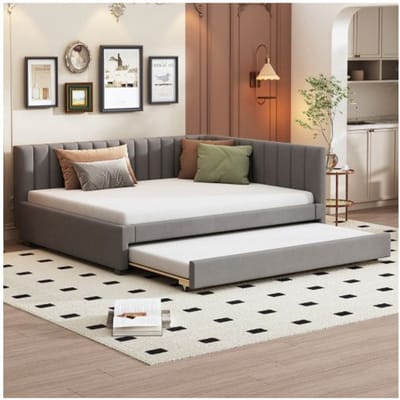 Canapé-lit - MUVOE - 140x200 - Tissu velours gris - Design multifonctionnel - Confort optimal gris