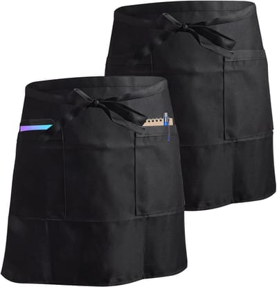 Zwarte Taille Schort met 2 Zakjes voor Koks en Bediening in Restaurant en Bar - Set van 2 Stuks