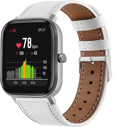 Strap-it Smartwatch bandje leer - geschikt voor Xiaomi Amazfit GTS 1-2-3-4 - Mini / Bip / Bip S / Bip Lite / Bip U Pro / Amazfit GTR 42mm - wit
