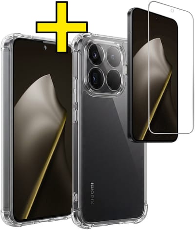 Hoesje - Met Screenprotector - Geschikt voor Xiaomi 15T Pro - Sterk & Shockproof - Siliconen Case - Back Cover - Telefoon Hoes - Shock Proof - Telefoonhoesjes - Transparant