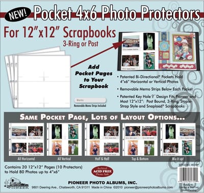 Pioneer - Pocket 4x6 Photo Protectors for 12"X12" Scrapbooks 10/Pkg (46VHP)
