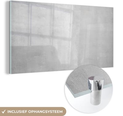 MuchoWow® Glasschilderij 120x60 cm - Schilderij acrylglas - Beton - Grijs - Cement - Industrieel - Structuur - Foto op glas - Schilderijen