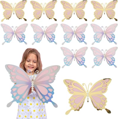 Grote 3D Vlinder Decoraties voor Muur, 12 Stuks met 50 Parels, Ideaal voor Verjaardagsfeesten, Babyshowers en Bruiloften